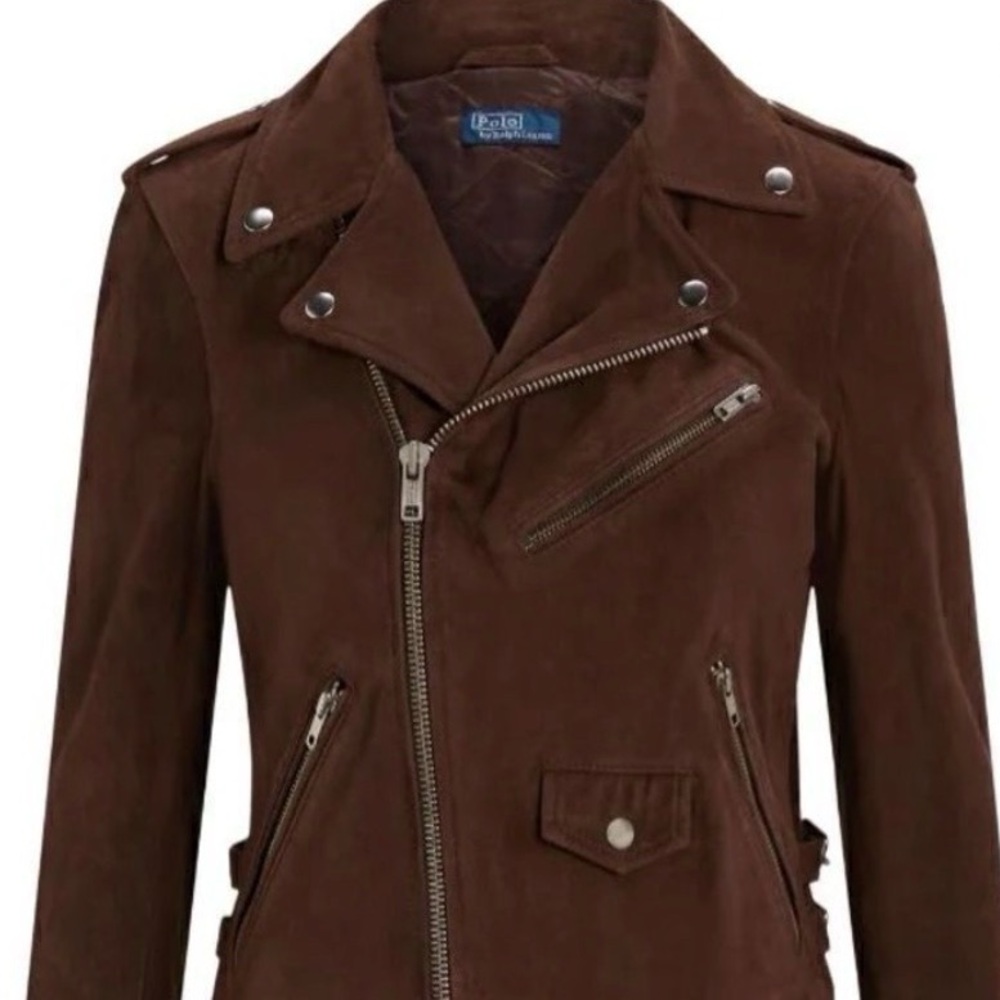 🆕 Ralph Lauren motto biker Brown suede jacket, in Box - Picture 2 of 11